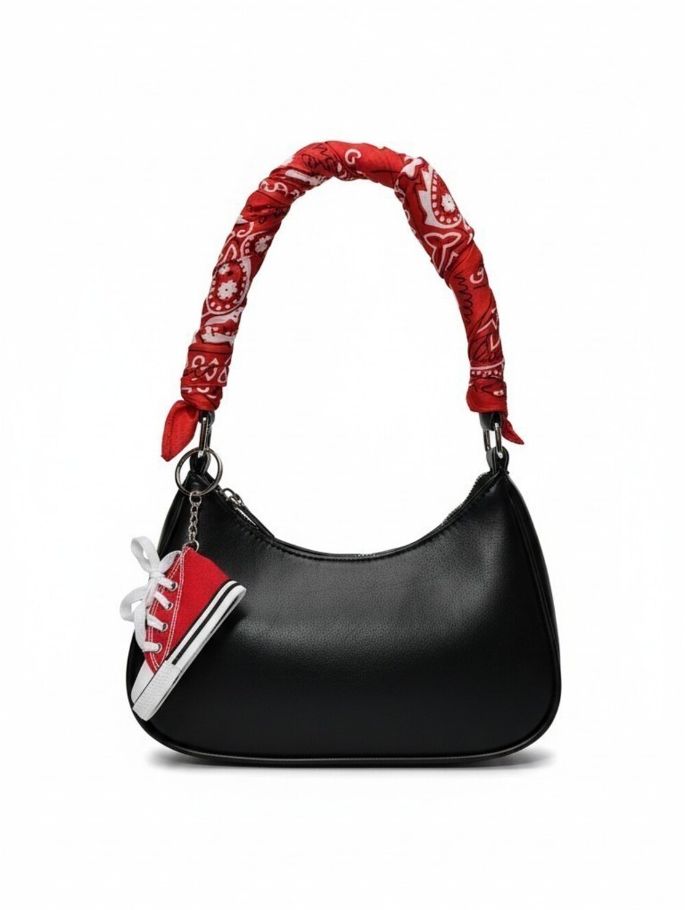 Sassified Boutoque Nwt Women's Black Shoulder Bag with Red Bandana,  Shoe Charm.